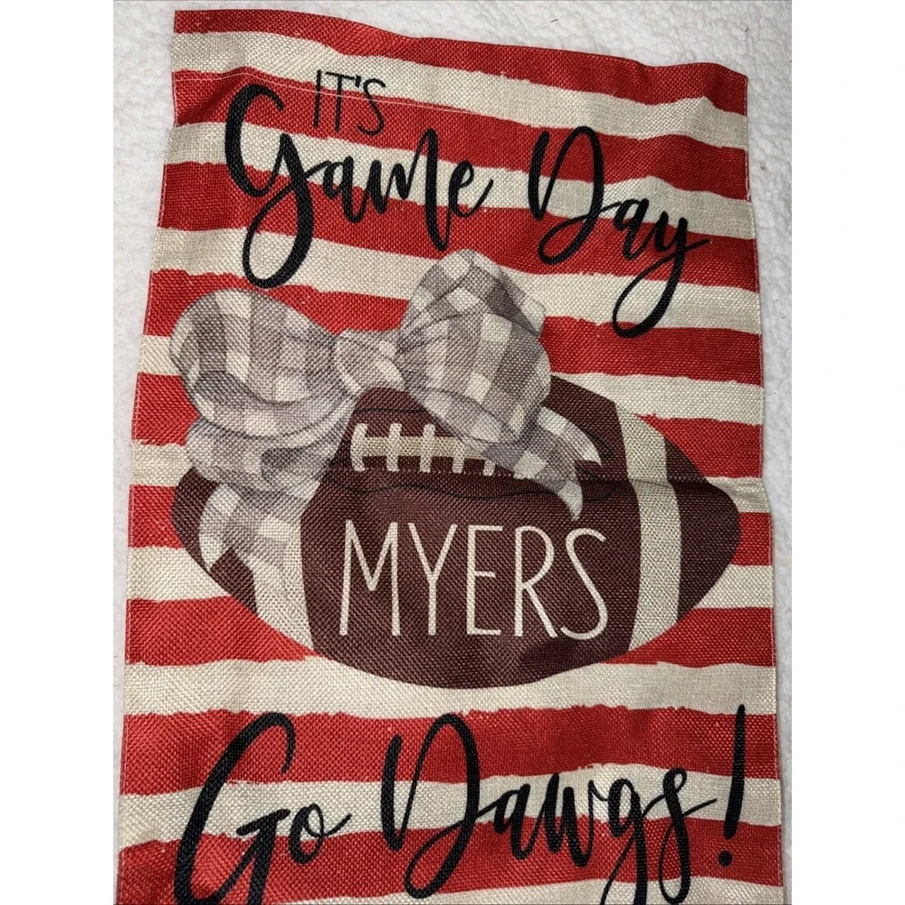 Football Game Day Garden Flag Sports Yard Go Dawgs Personalized Myers Bow